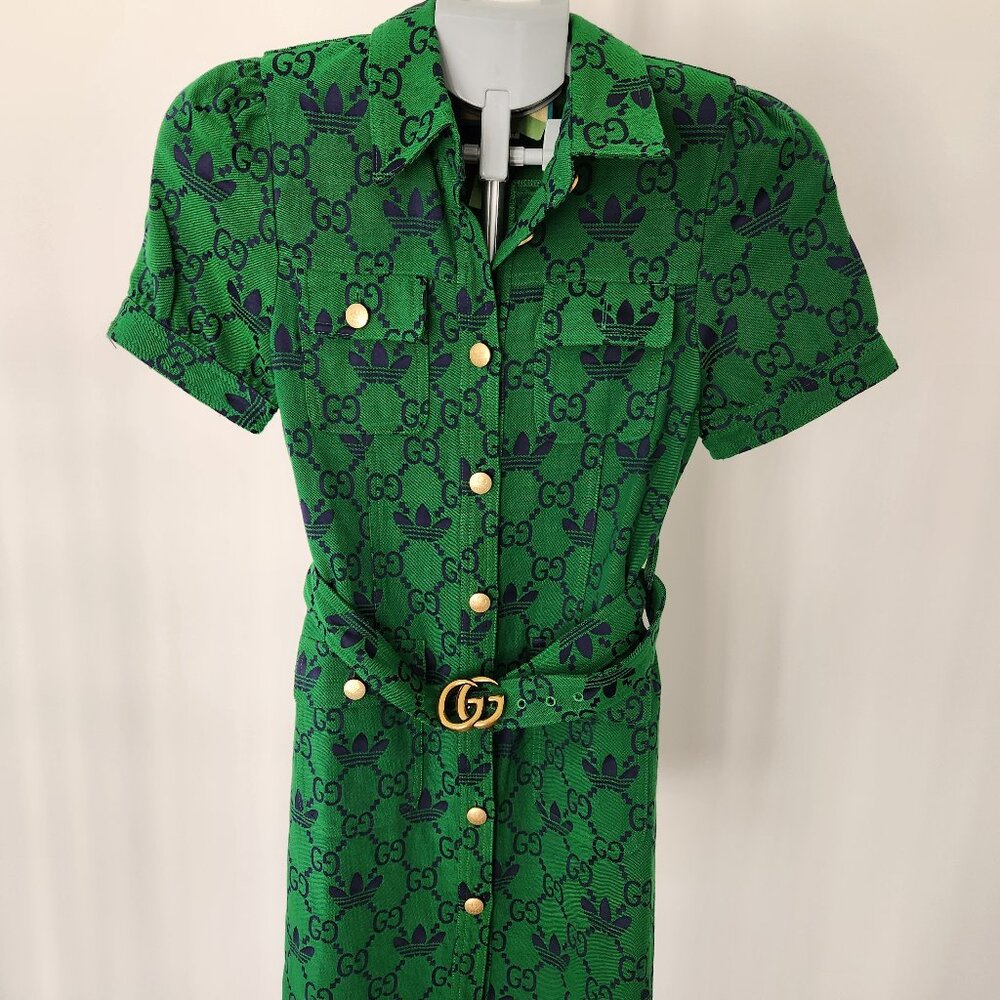 Gucci Emerald Green Mini Dress with Gold Accents